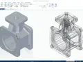 Dwa **druk 3d modele** korpusu, jeden w pełnym kolorze, drugi jako siatka.