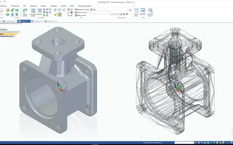 Projektowanie figurek 3d: widok bryłowy i siatkowy elementu w programie CAD.