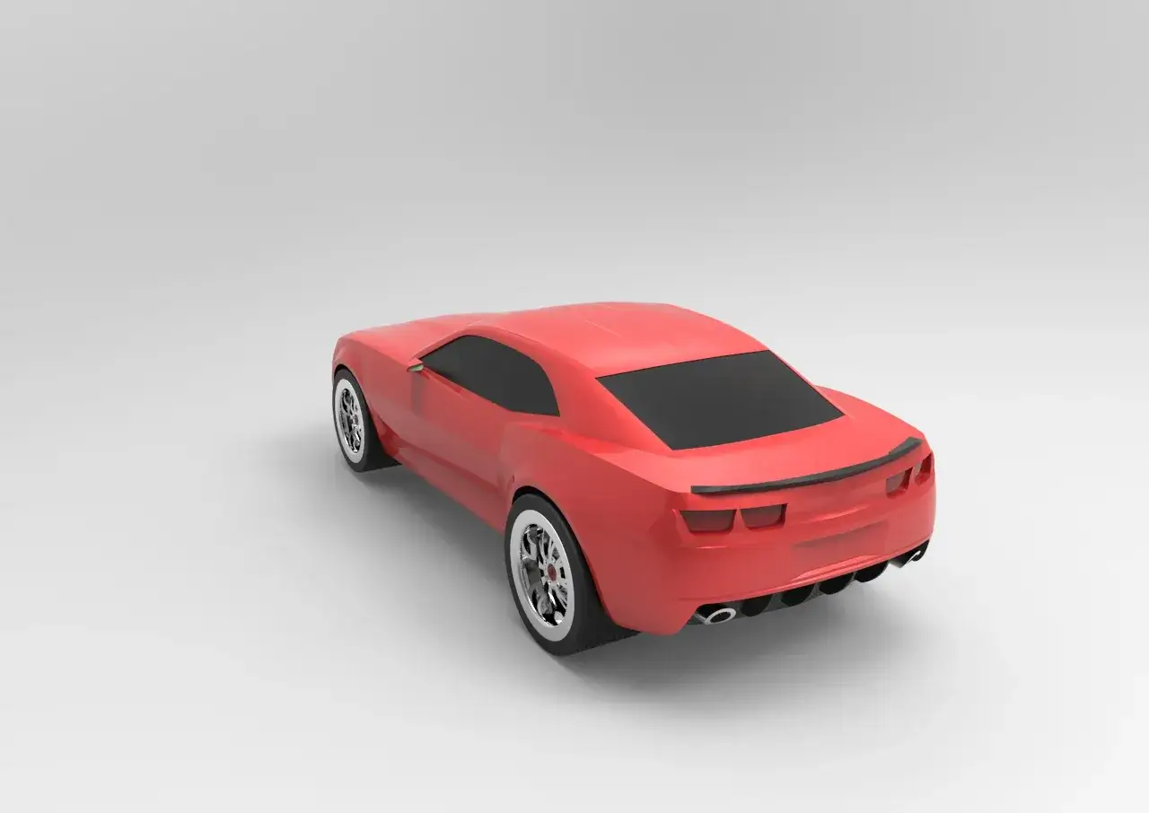 Czerwony sportowy samochód 3D, stworzony w programie do projektowania samochodów 3d.